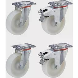 Wicke Nylon wheel, set, 2 swivel castors, 2 swivel castors with double stops, roller bearings, wheel Ã x width 125 x 38 mm